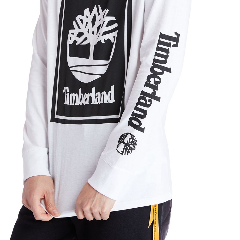 Camisetas Timberland Argentina Hombre - Long-Sleeve Logo - Negras/Blancas - ONXIAV-162